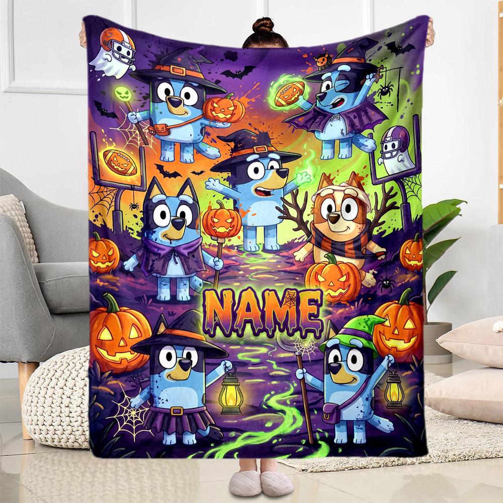 Bluey's Soccer Celebration Personalized Text Blanket Cozy Customizable Blanket Warmthful Decor Great for Sofa Office Chair Bed Picnics