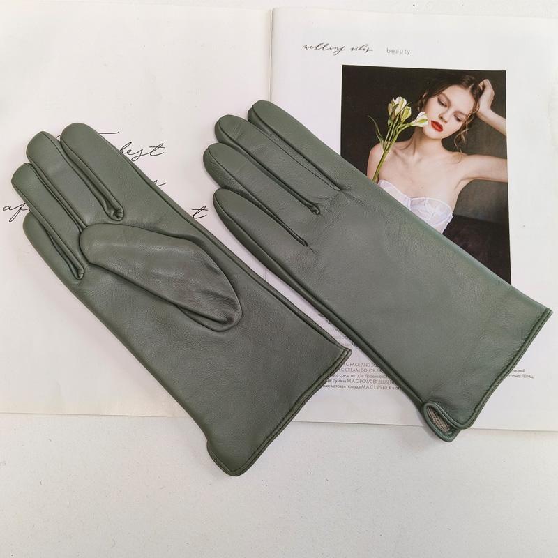 Ladies Sheepskin Gloves Classic Solid Color Versatile Leather Spring Knit Lining Cycling Driving Gloves Autumn