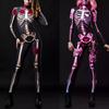 Kids Womens Halloween Costume Skeleton Cosplay Bodysuit Skinny Catsuit Jumpsuit