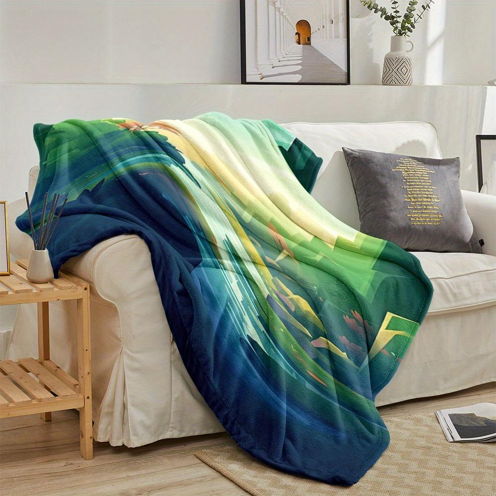 Serenity Green & Blue Landscape Flannel printed blanket suitable for all seasons suitable for living room office sofa and travel