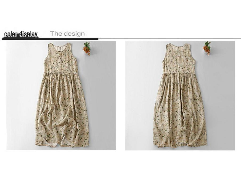 Xin Xing 2025 Summer Floral Cotton Linen Sleeveless Long Dress