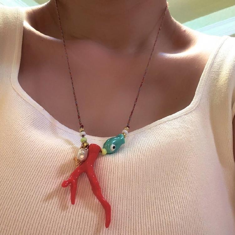 Modern Coral Ceramic Jewelry Necklace Adjustable Clavicle Chain Comfortable Wear Jewelry for Daily Use or Celebrations