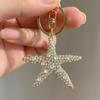 Keychain Pendant Rhinestones Inlaid Starfish Design Key Chain with Lobster Clasp Bag Charm Backpack Accessory