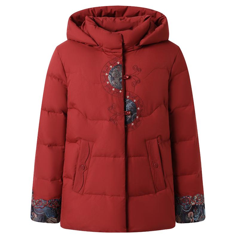 Plus Size Middle Age Women's Winter Down Jackets Hooded Thick Warm Embroidery Down Coats Woman Outerwears