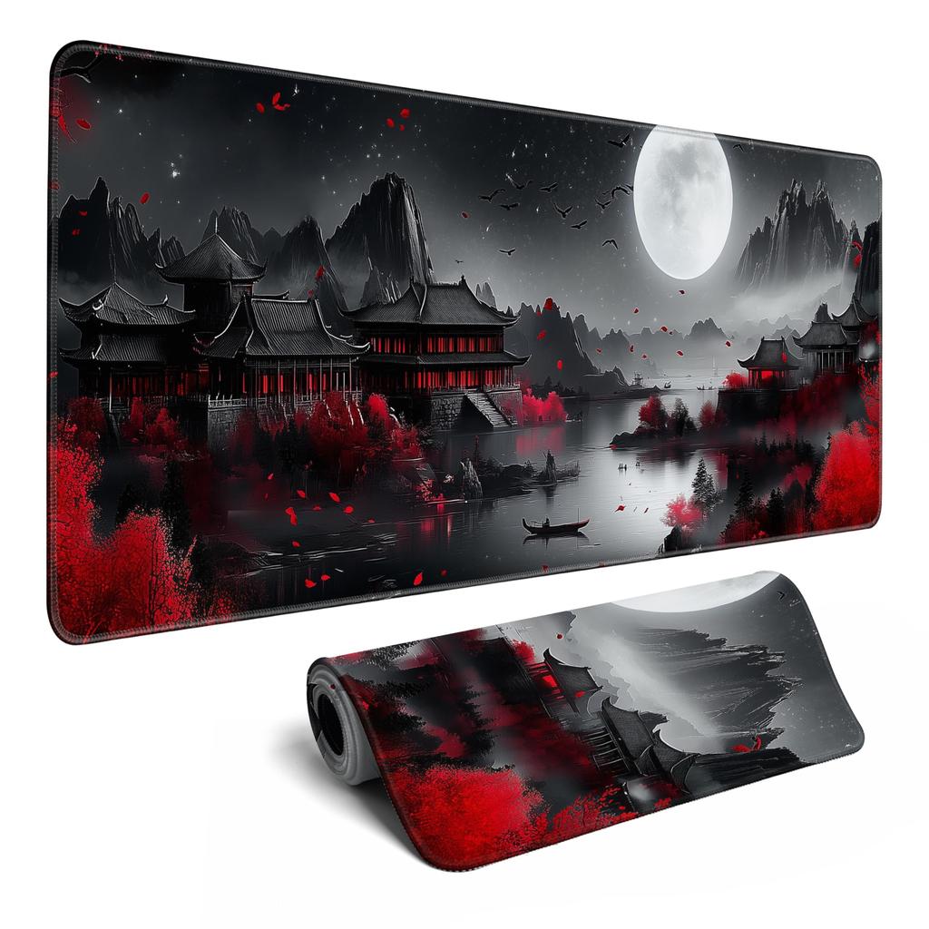Vintage Japanese Skull Floral Large Mouse Pad Stitched Anti Slip Rubber Base Mat For Gaming Desk Office Pc Keyboard Desktop
