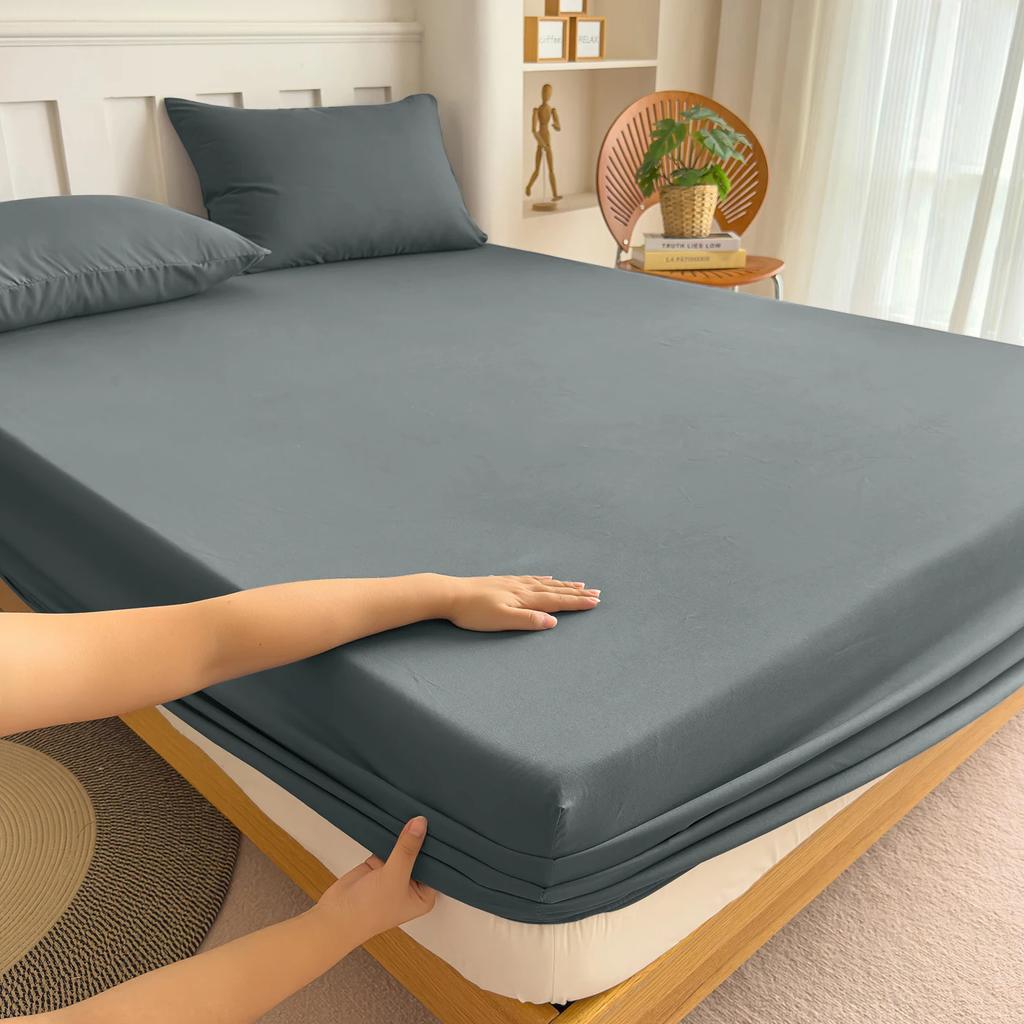 Baumwoll-Spannbettlaken mit Gummizug Unifarben Anti-Rutsch Verstellbare Matratzenauflage für Einzel-, Doppel-, King-Size-, Queen-Size-Betten