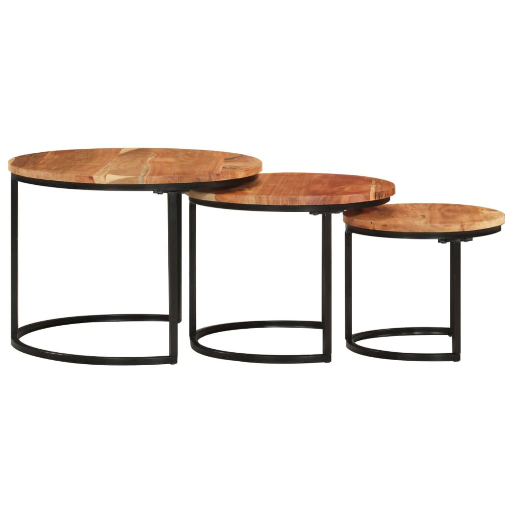  Slotted Tables, 3 Pcs., Solid Acacia Wood