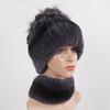 Knitted Women Warm Rex Rabbit Fur Hat Scarf Sets Winter Natural Rex Rabbit Fur Cap Scarves Russia Lady Fur Hats Muffler 2 Pieces