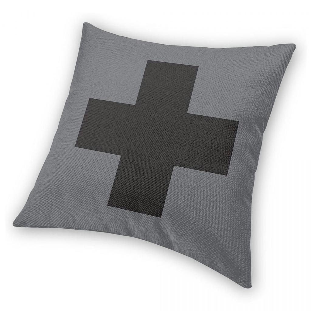 Black Swiss Cross On Grey Pillowcase Polyester Linen Velvet Pattern Zip Decor Throw Pillow Case Home Cushion Case 18"