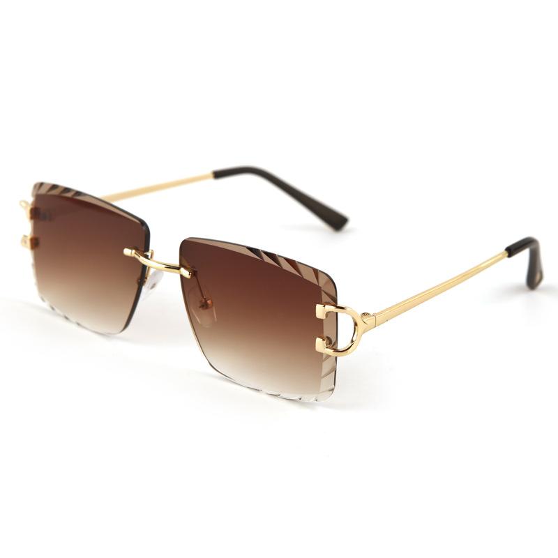 Fashion metal frameless trimmed sunglasses women's trend versatile street shot sun protection and UV protection sunglasses men