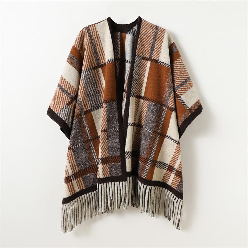 

Retro Contrasting Color Plaid Autumn And Winter Men S And Women S Double-Sided Shawls With Imitation Cashmere High-End Warm Fringed Scarf Cape 168cm