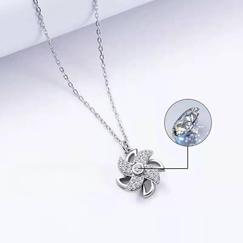 Pinwheel Necklace: Rotatable Rhinestone Titanium Clavicle Pendant for Women