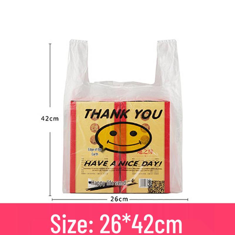 Thickened Transparent Smiley Face Tote: Convenient Disposable Supermarket Bag for Takeaway