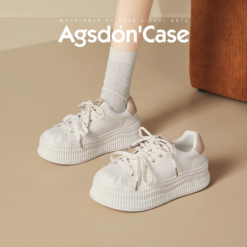 Augustine Shell Head White Shoes Women's 2025 Summer and Autumn New Academic Style Casual Soft-soled Thick Baseplate Shoes