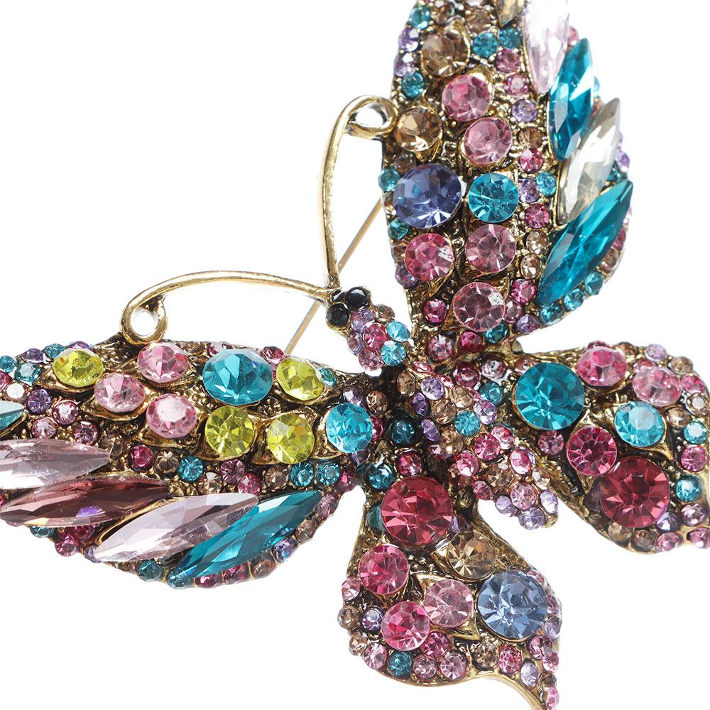 Styl Retro Broszka Motyl Kolorowy Kryształ Wykwintny Wzór Broszka z Diamentami Metalowy Owad Luksusowa Wielokolorowa Broszka Kryształowa