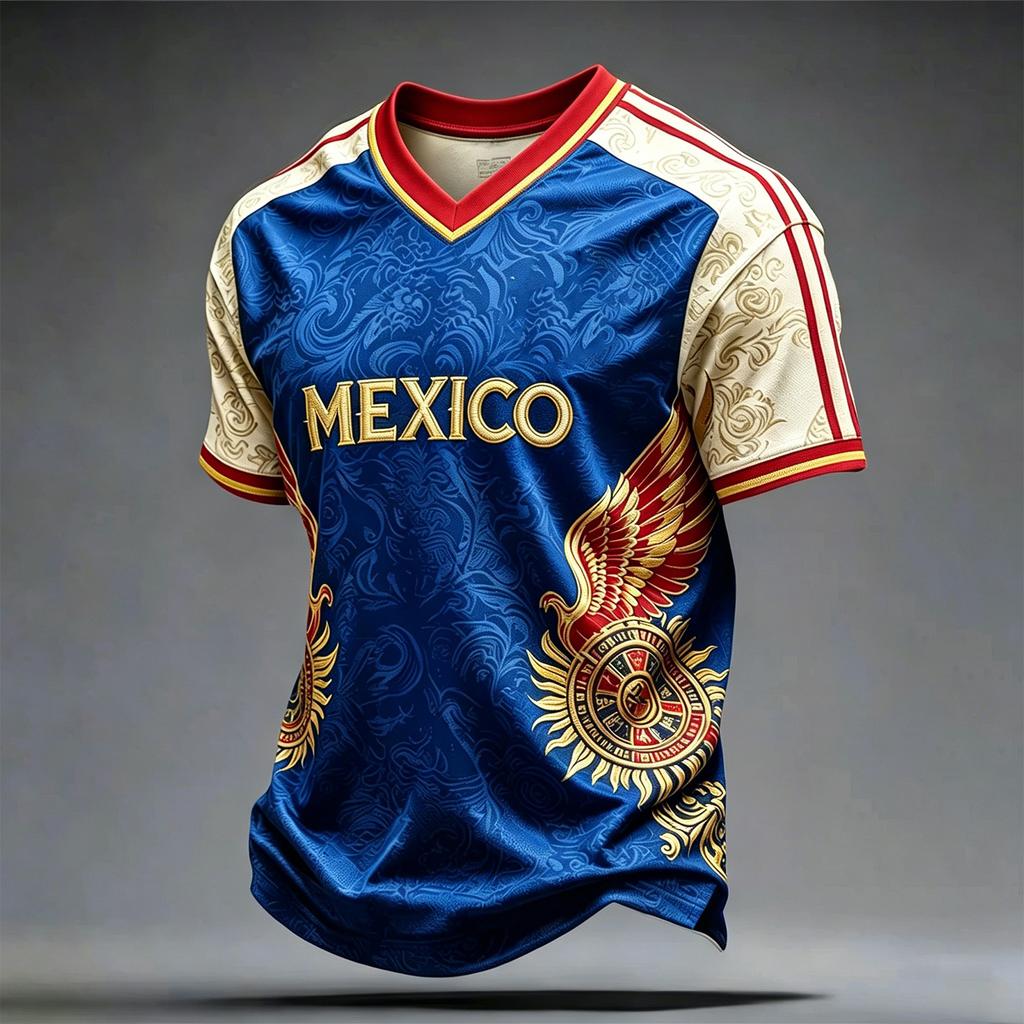 Men's Casual V-Neck Short Sleeve T-Shirt Lightweight Breathable with Mexico Letter Print