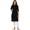 W for Woman Black Solid Cotton Blend Straight Kurta (Size: 2XL)-24ONW12285-222983