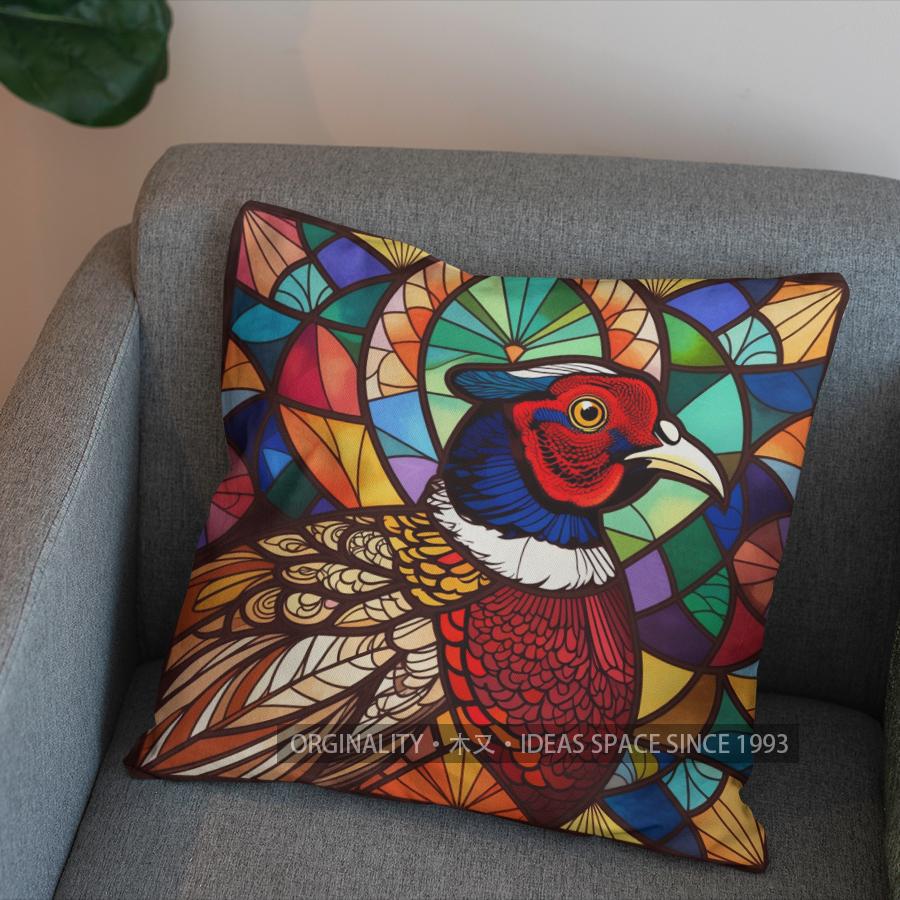 2D Colorful Stained Glass Peacock Pattern Pillow Cover Pattern Cushion Cover Suitable For Sofa Bedroom Car Pillow Cover