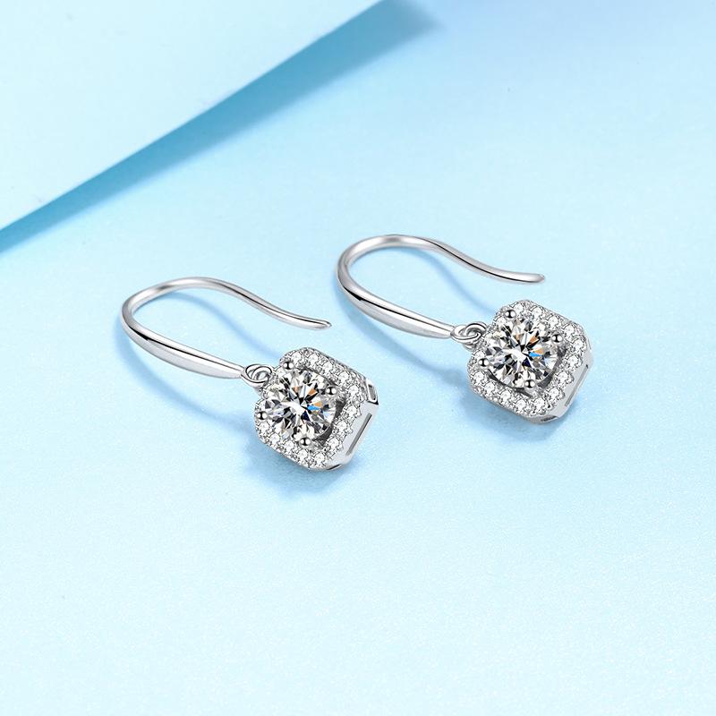 S925 Sterling Silver D Color Moissanite Earrings for Women with Pt950 Gold Plated Simple Square Bag Earrings and Ear Hooks
