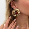 Salircon Classic Elegant Inlaid Brown Resin Earrings Women Vintage Geometric Round Earring Daily Wear Accessories Jewelry Gift