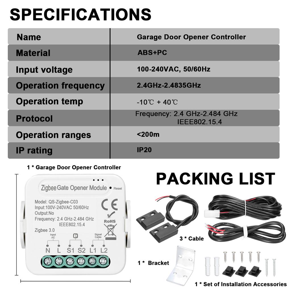 Tuya ZigBee Gate Opener Intelligent Garage Door Opener Controller Mobilephone Remotely APP Control