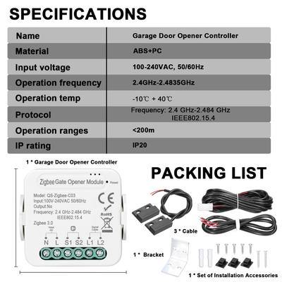 Tuya ZigBee Gate Opener Intelligent Garage Door Opener Controller Mobilephone Remotely APP Control Compatible with