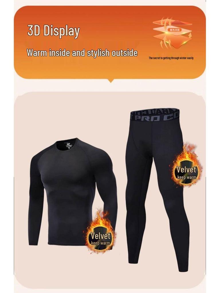 Fato de Esqui Masculino de Secagem Rápida: Camada Base Térmica de Veludo Plus para Inverno, Alta Elasticidade, Compressão que Absorve o Suor para Esportes ao Ar Livre.