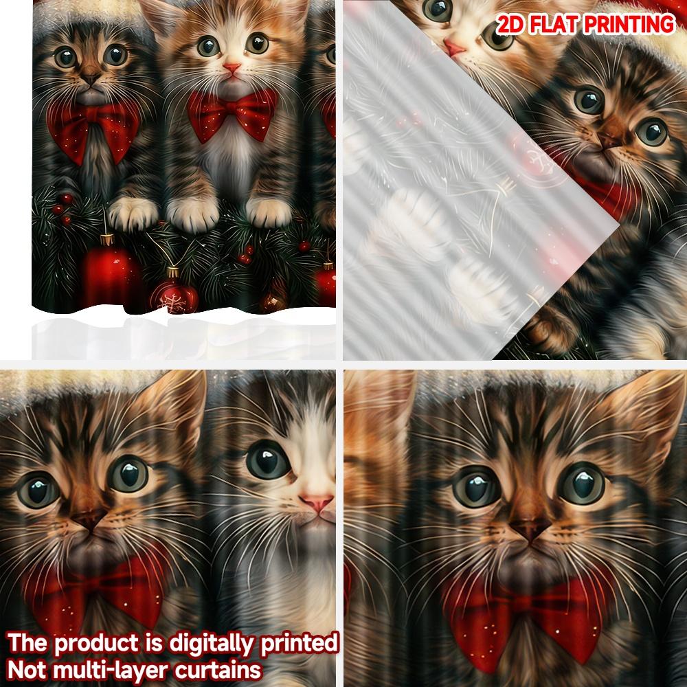 Set Of 2 Flat Printing Happy Christmas Fashion Curtains Cute Kittens Digital Printed Polyester Drapes Party Holiday Made