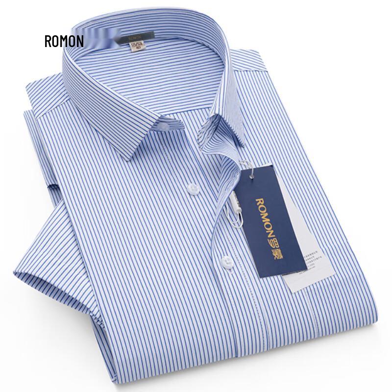 ROMON Men's Business Casual Striped Long-Sleeve Shirt