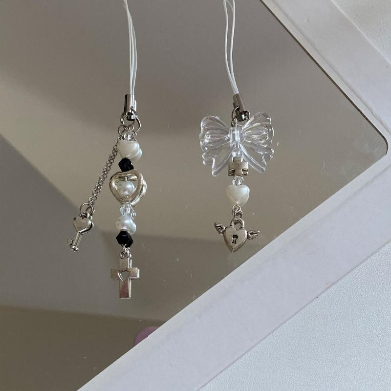 Blumen-Schleifenknoten Gekreuzter Anhänger Lanyard Liebesherz Perle Cartoon Zubehör