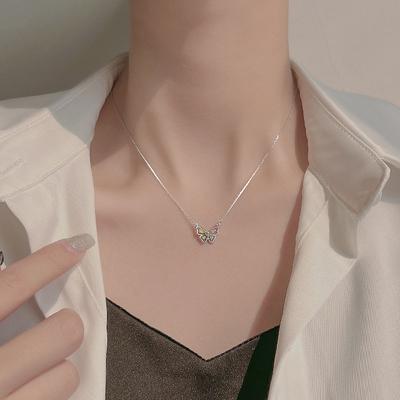 S925 Sterling Silber Kette Farbe Zirkon Schmetterling Fee Halskette weibliche koreanische Mode Temperament Dopamin Schlüsselbein Kette Geschenk für Freundin