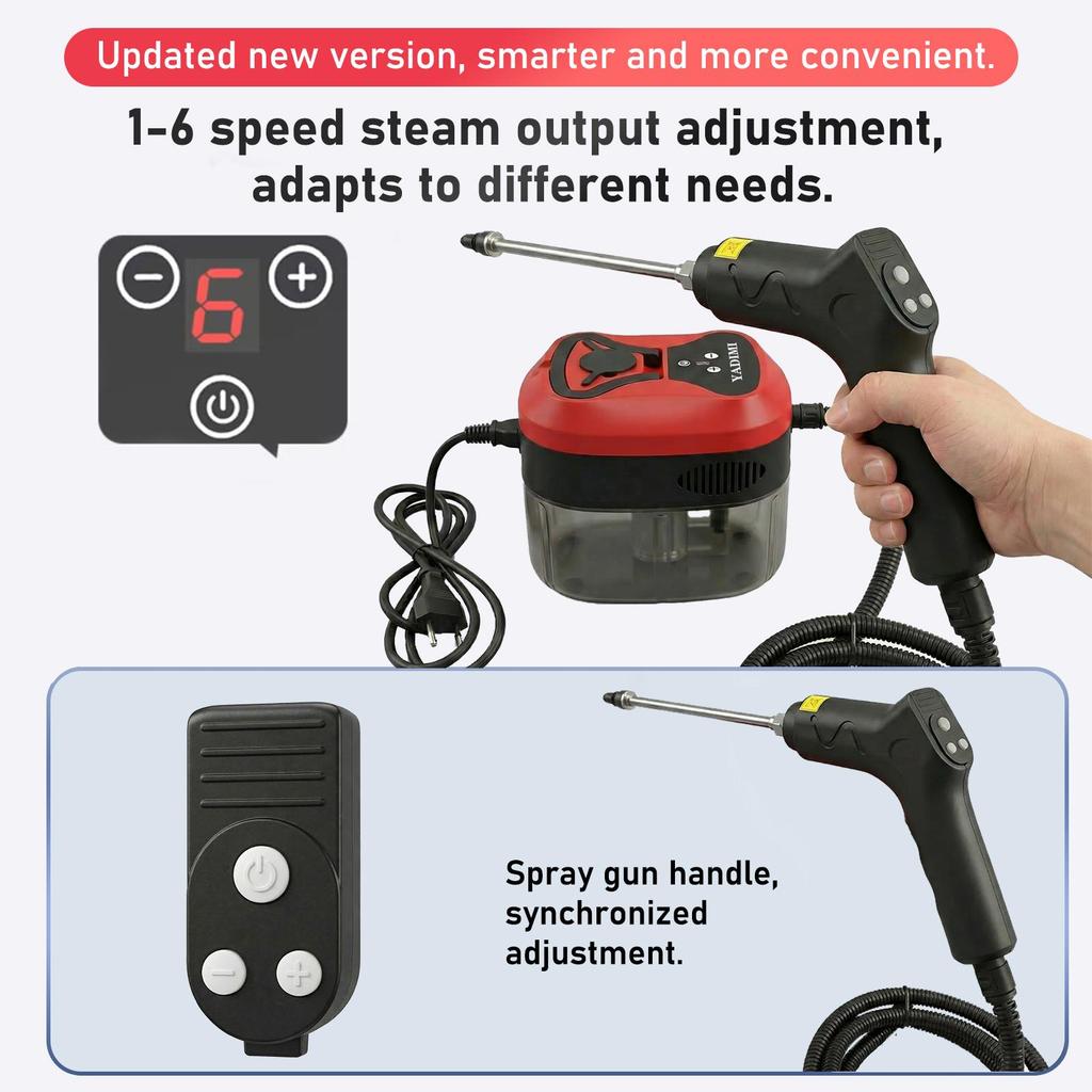 2500W Handheld Steam Cleaner with 4.5 bar pressure–1200ml water tank, 6 adjustable settings for cars, air conditioning units, floors, and kitchens