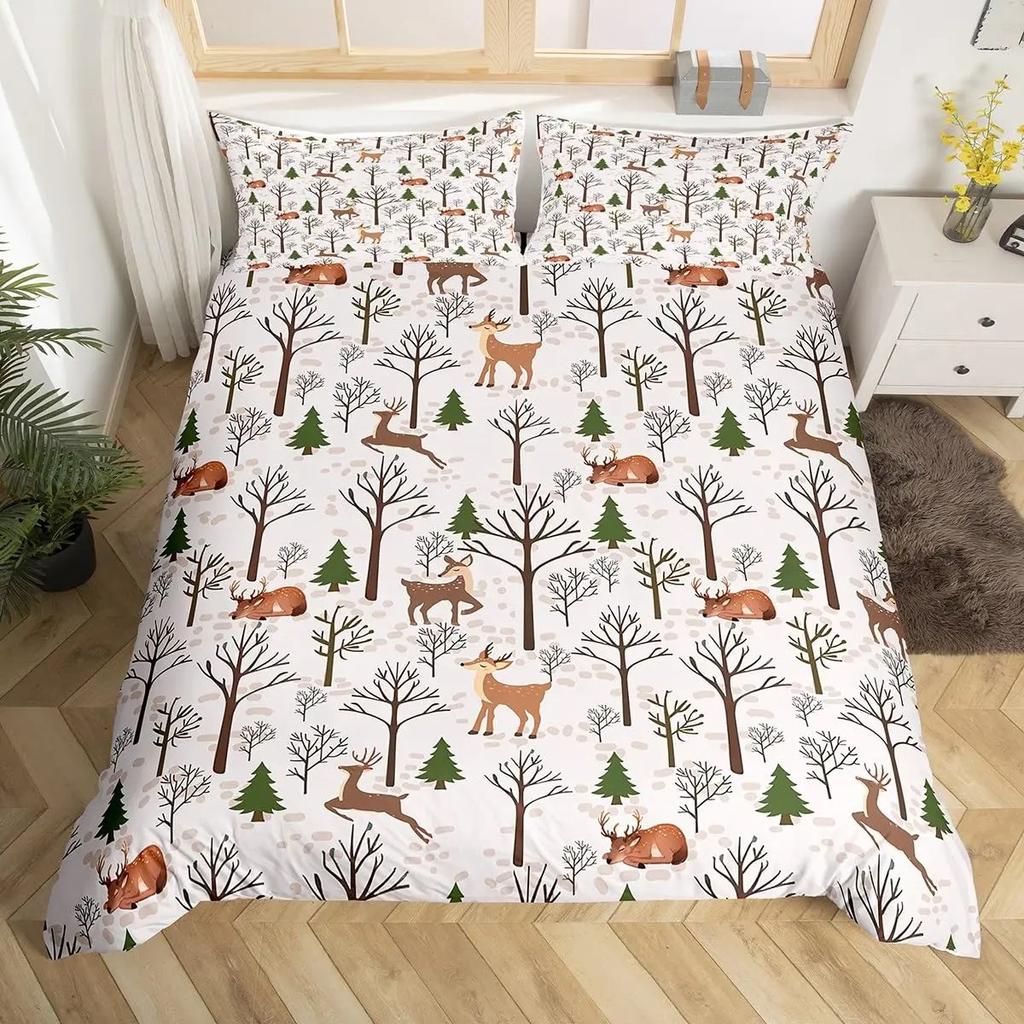 Deer Elk Duvet Cover King Queen Farm Deer Forest Comforter Cover Moose Wildlife Animal Bedding Set Camping Hunting Quilt Cover