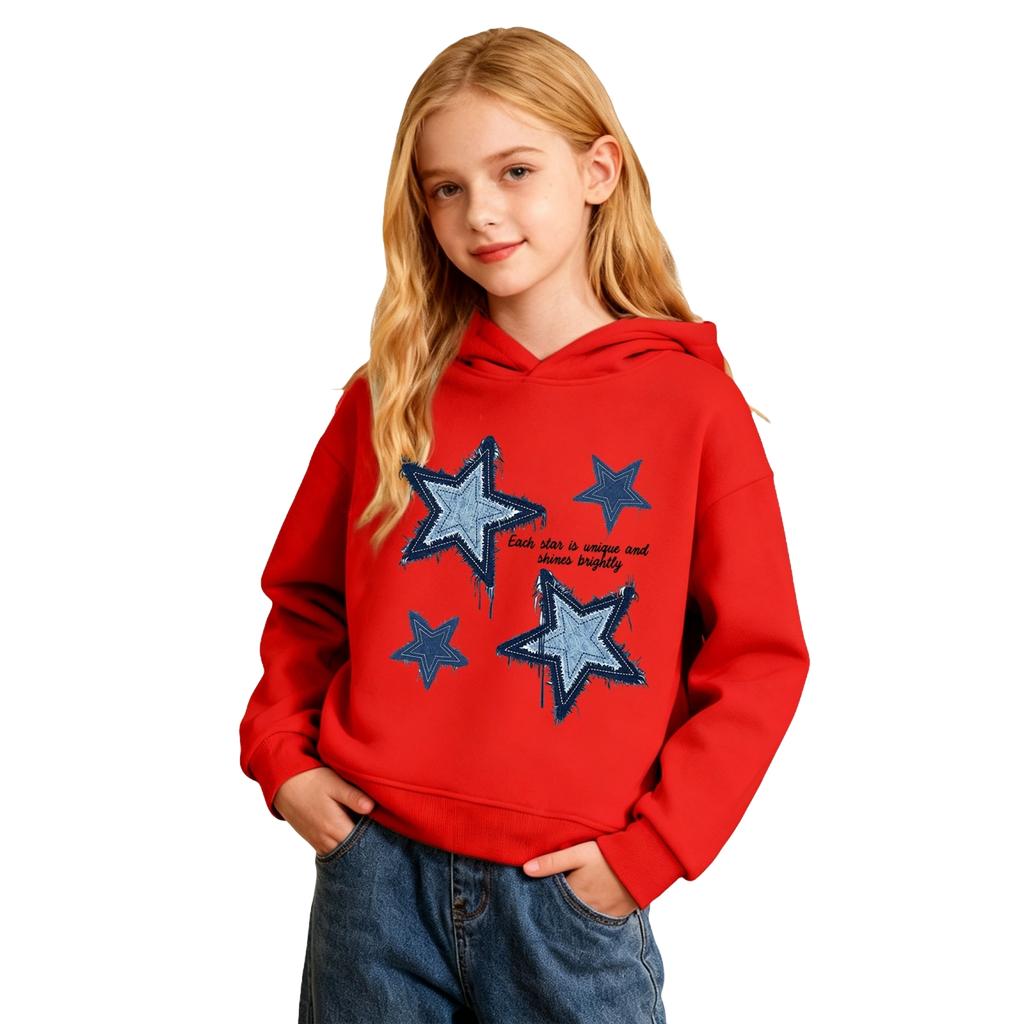 Boys Girls Casual Pullover Hoodie with Star and Letter Print for Sports and Daily Wear