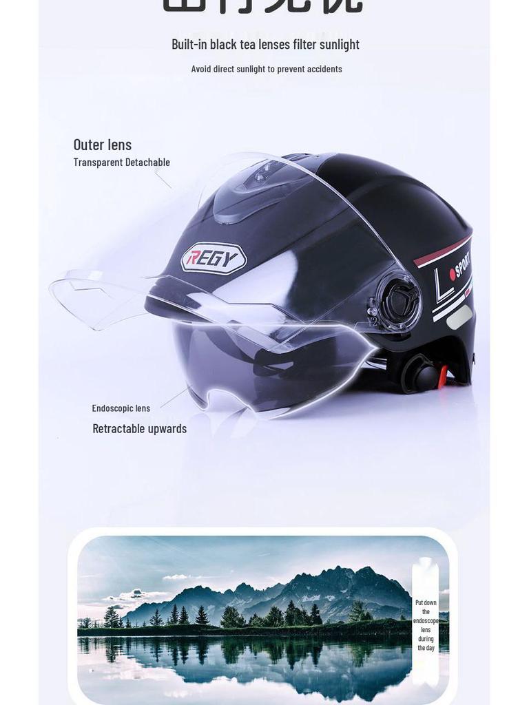 Dual Lens Electric Motorcycle Helmet, Four Seasons Universal, Class A Certified for Men and Women.