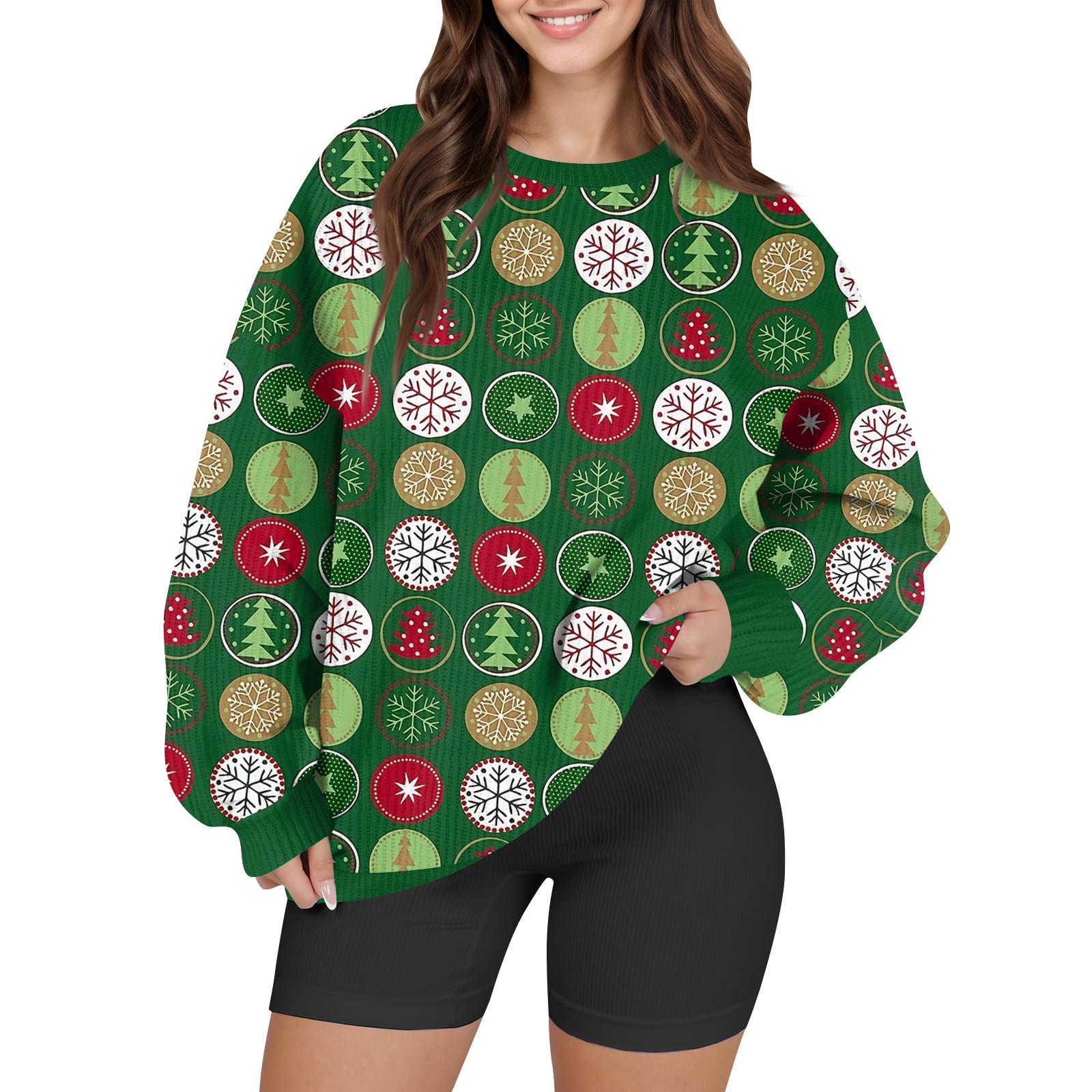 

Жіночий модний вовняний в язаний пуловер з принтом і круглим вирізом з довгими рукавами M зелений