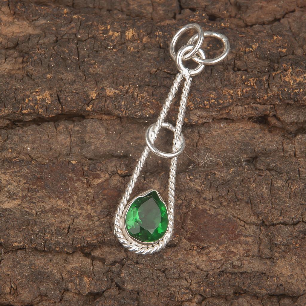 Green Emerald Gemstone Handmade Boho Jewelry, Attractive Pendant For Gift, 925 Sterling Silver Pendant For Wedding Gift