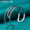 925 Sterling Silver Three Curve Bangles Bracelet For Women Fashion Wedding Engagement Charm Jewelry