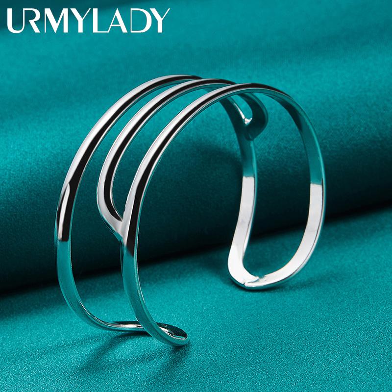 925 Sterling Silver Three Curve Bangles Bracelet For Women Fashion Wedding Engagement Charm Jewelry