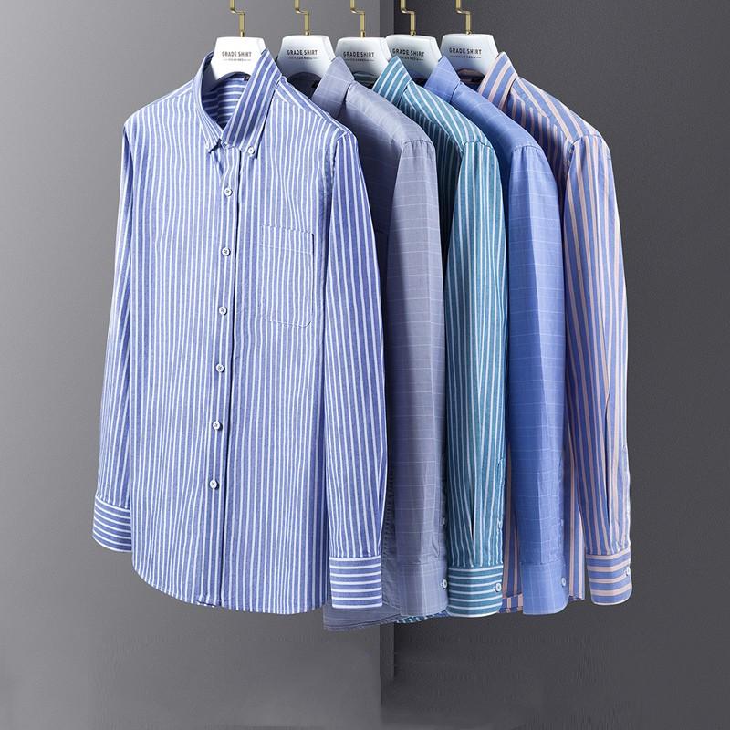 Camicie Oxford in Cotone Casual da Uomo con Taschino Singolo, Manica Lunga, Vestibilità Standard, Comode, Button-down, a Quadri