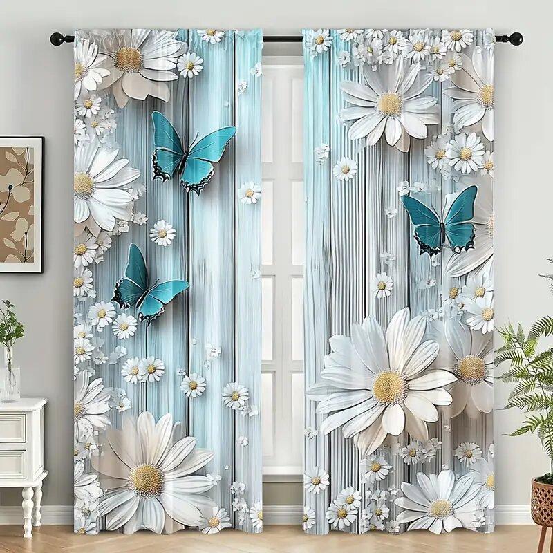

Современные темные шторы с принтом в виде бабочек, оконные украшения, украшения для дома, украшения для комнаты 29Wx64L(75x166CM)x2