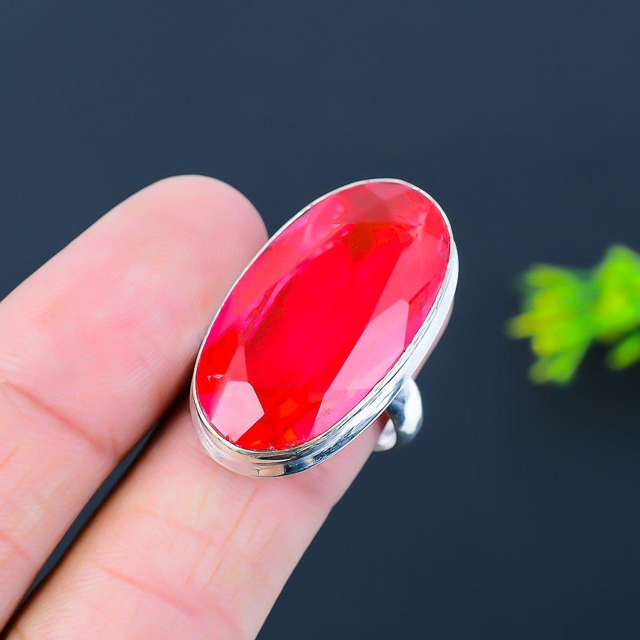 Mozambique Garnet Handmade Ethnic 925 Sterling Silver Jewelry Ring Size 9 t8B36