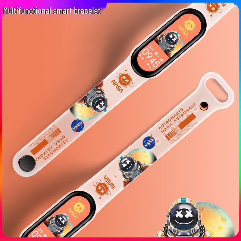 Translucent Orange NASA Cartoon Rechargeable Sport Watch with Pedometer, Vibration Alarm, and Heart Rate Monitor