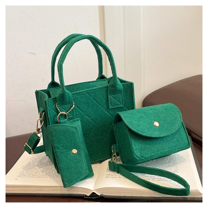 3pcs/set Embossed Women's Handbag Stylish Crossbody Bag Clutch and Wallet, Solid Color Square Shoulder Bag, Fabric for Daily Use