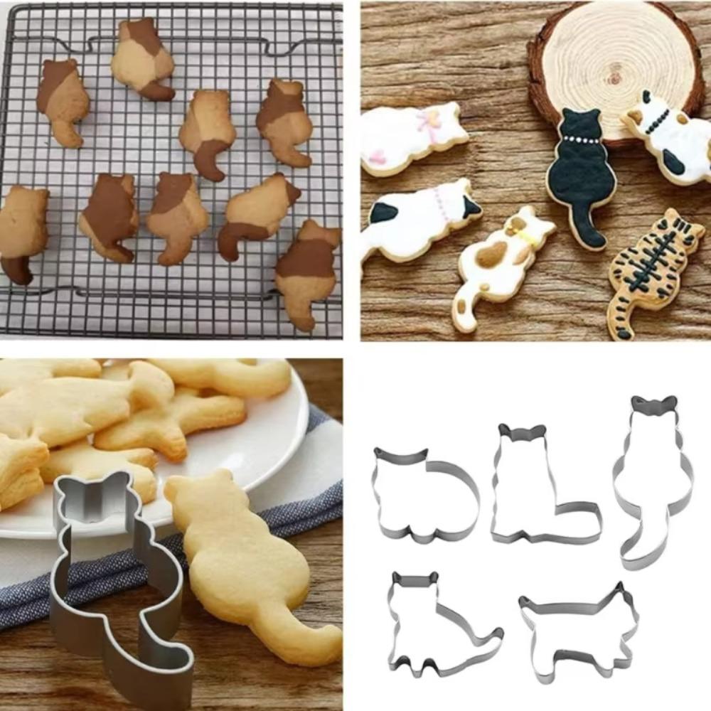 5Pcs/set Mini Cat Shaped Cookie Molds Cartoon Cake Mold Cute DIY Biscuit Baking Mold