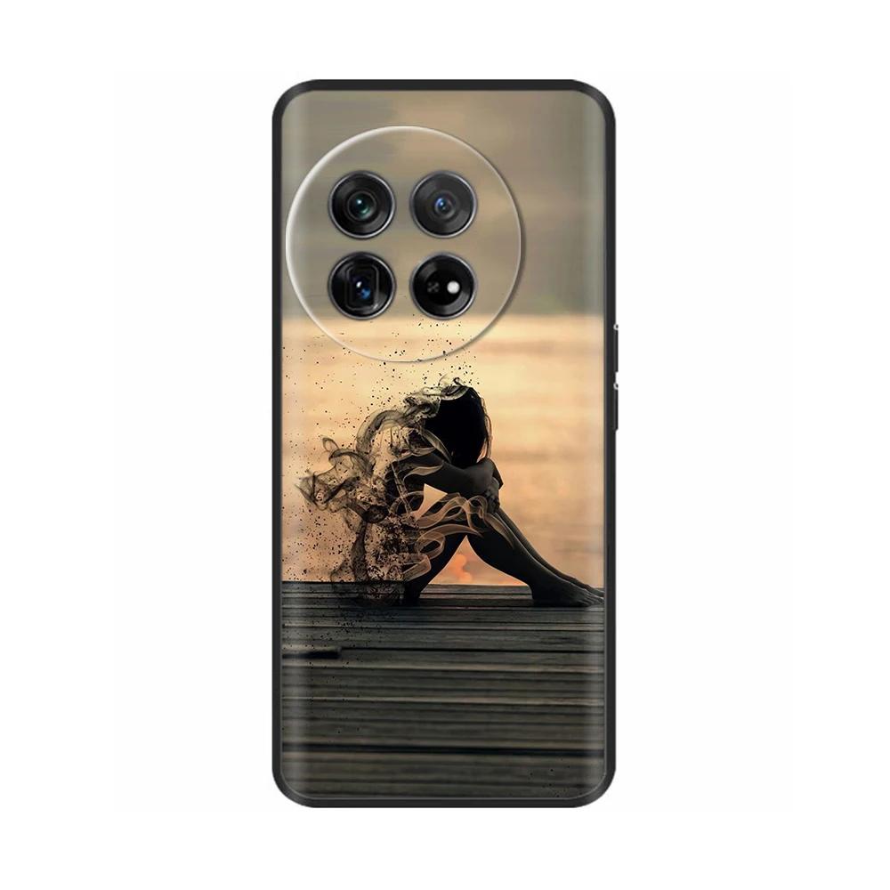 Painted Cover For OnePlus 12 Case Black Silicone Soft Luxury Phone Back Cover For One Plus 12 OnePlus12 5G Fundas Cases Hoesje