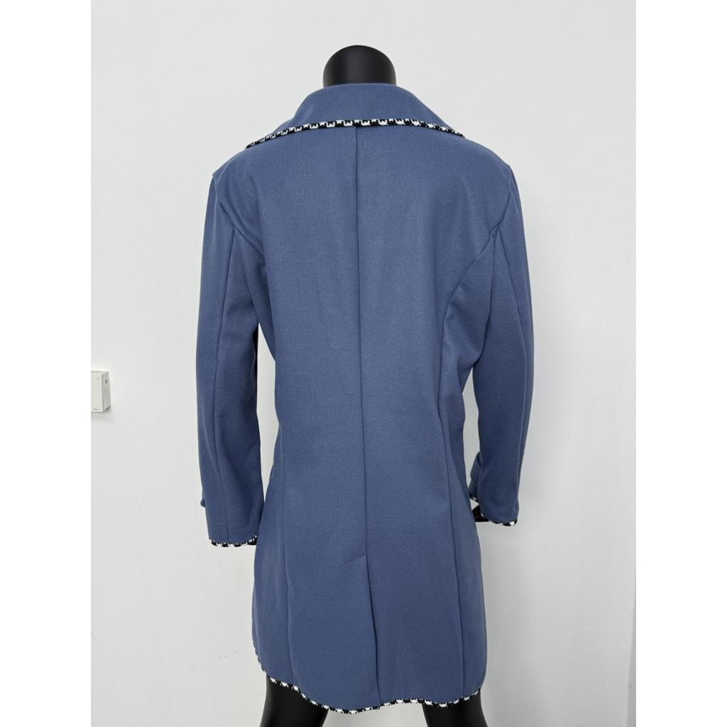 Autumn New Women's Long Wool Trench Coat Color-block Double-breasted European Size Outerwear
