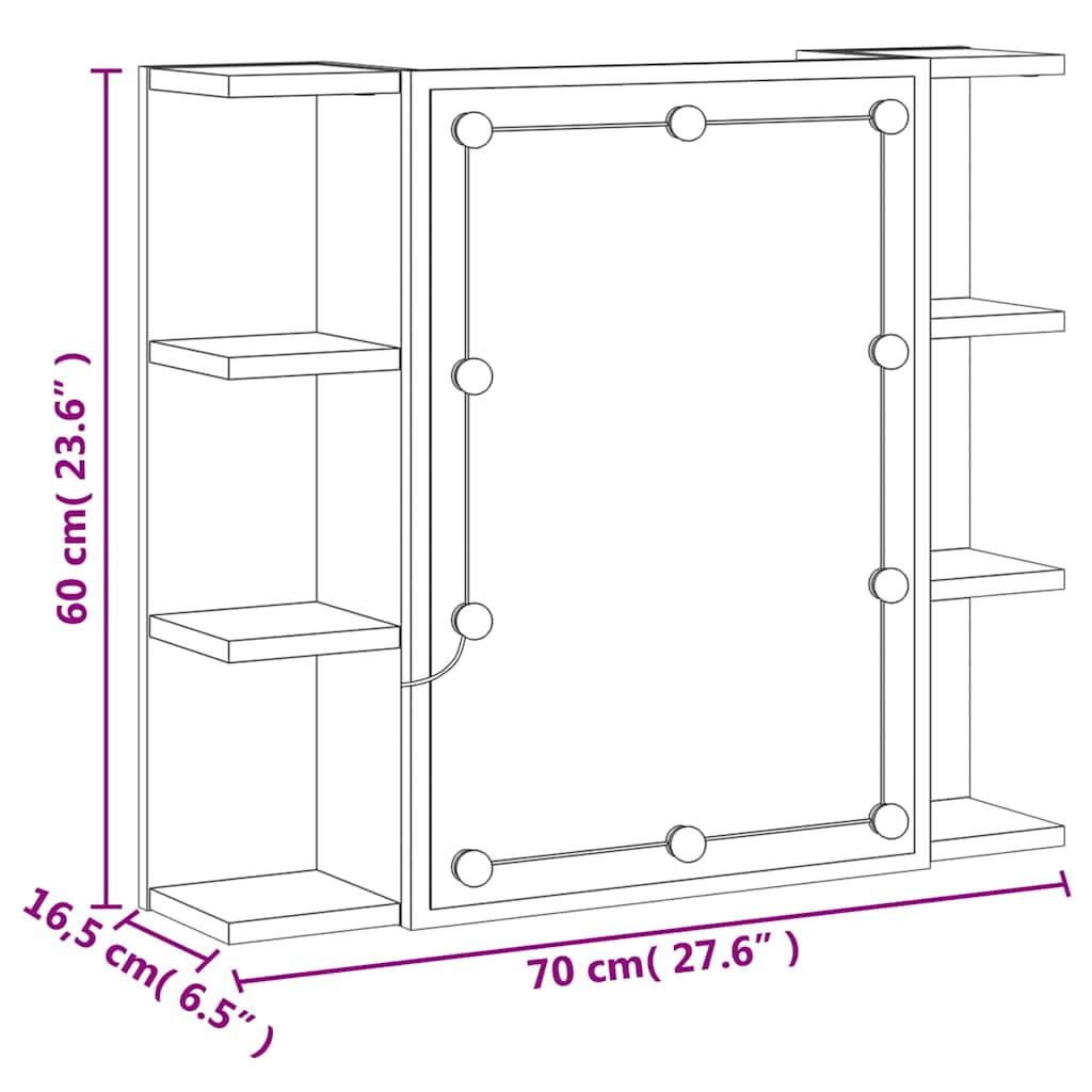 LED Mirror Cabinet White 70 x 16.5 x 60 cm