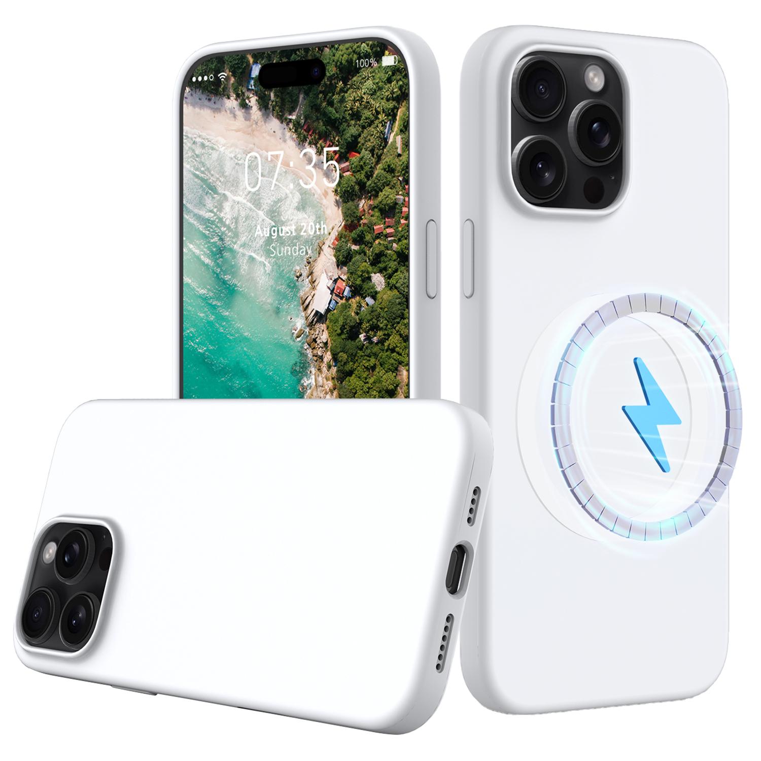 

Для iPhone 16 Pro Магнитный чехол Противоударный Жидкий силиконовый чехол для телефона White