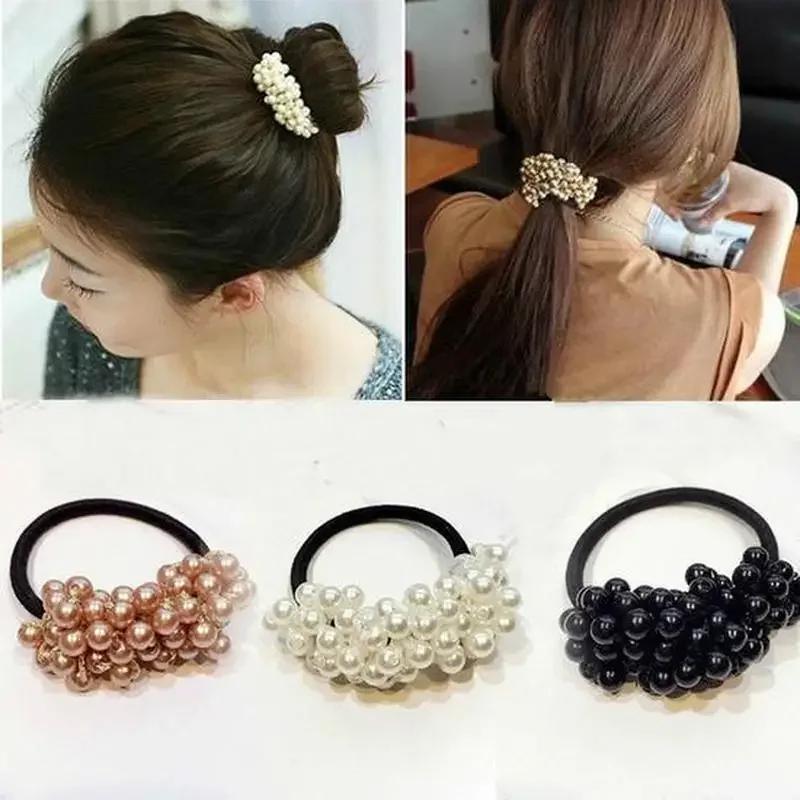 Mode Einfarbig Haarschmuck Perlen Perlen Stirnbänder Pferdeschwanzhalter Mädchen Vintage Elastische Haarbänder Accessoires Geschenke